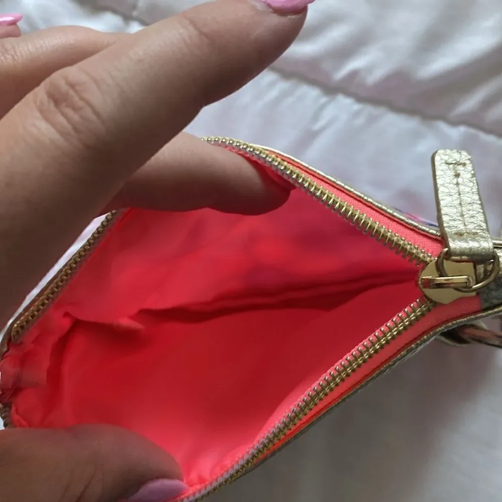 Lilly Pulitzer - blue and pink with gold hardware small wristlet- like new